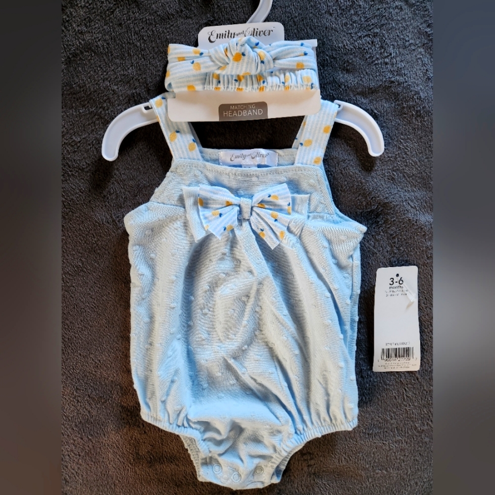 Emily and Oliver Baby Girl Romper with Matching Headband